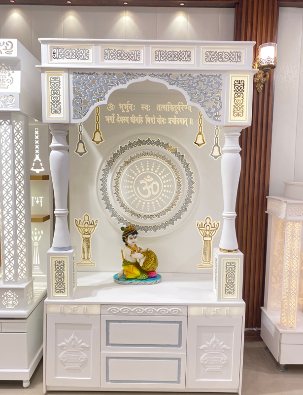 Exclusively Corian Home Temple along 3 Layered Back with Kharad Pillars (Customisation Available)